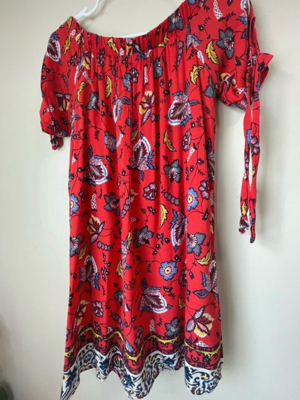 Y2K My Michelle Red Floral Paisley Off The Shoulder Boho Dress Size S